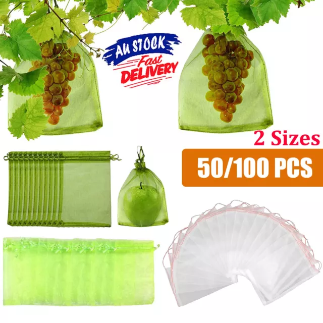 100/50 Reusable Plant Fruit Protect Drawstring Net Bag Mesh Against Insect Pest