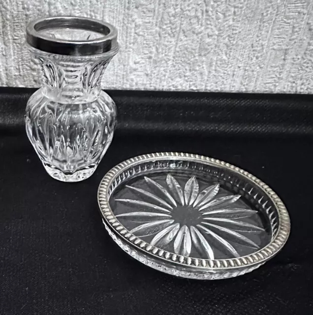 Kristall Vase Mit Silberhals 800er Silber Glasuntersetzer 835er Silber