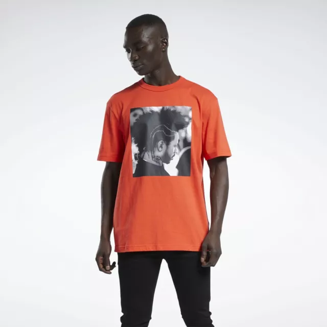 Reebok Iverson I3 Blue Print SS Basketball T-Shirt Men's Orange Tee Medium