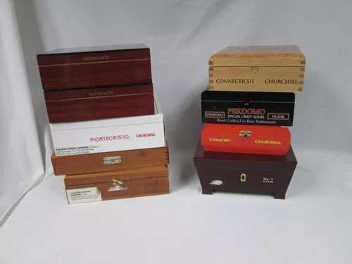 Lot of 9 Cigar Boxes Churchill Aniversario Montecristo Perdomo H. Upman Habana