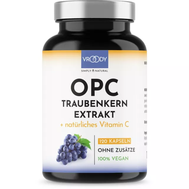 OPC Traubenkernextrakt hochdosiert mit Vitamin C aus Acerola - Vegan 120 Kapseln