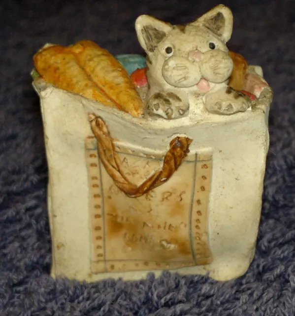 Peter Fagan Colour Box Cat Tabby Figurine Grocery Shoppy Bag 4cm H 1989 #1