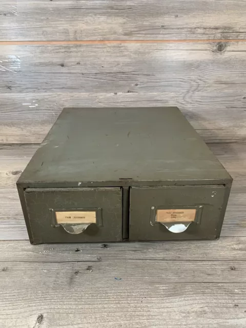 Vintage Steel Metal 2 drawer Card Catalog Dovetail Antique Library Office