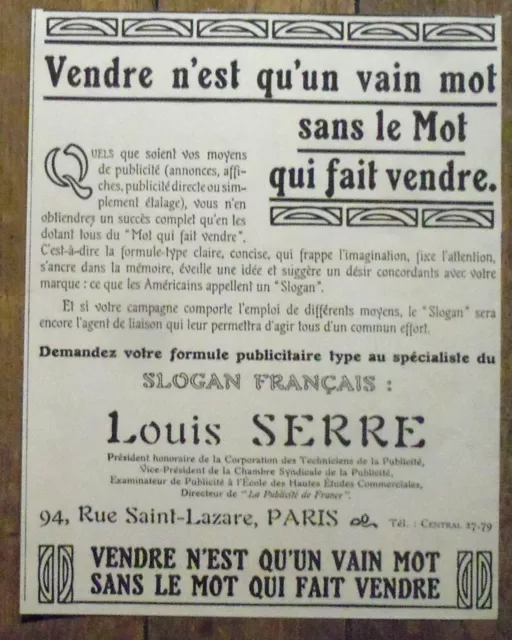 PUBLICITE SLOGAN FRANCAIS LOUIS SERRE advertising 1924 EUR 6,00 ...
