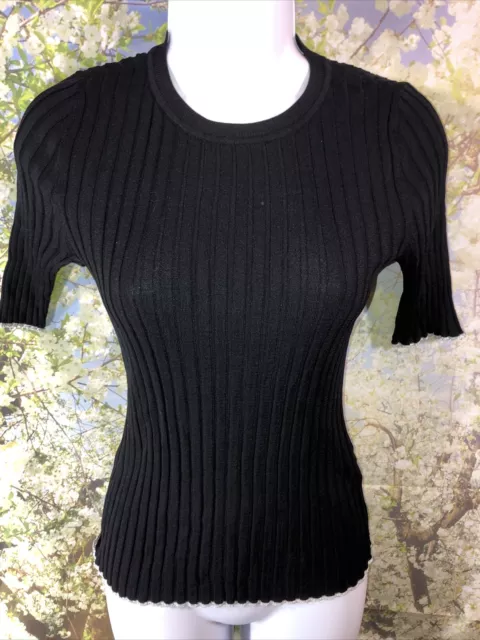 INC NWT XS Brit 1 Black Silver Trimmed Ribbed Top International Concepts $70