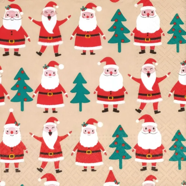 T325# 3 servilletas de papel individuales para decoupage árbol de Navidad patrón beige Santa