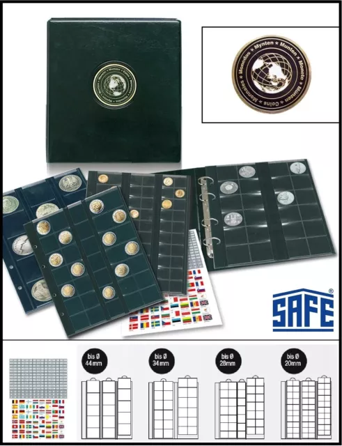 Álbum de monedas Universal Worldcoins + 4 Fundas Mezcla para 134 Safe 7346