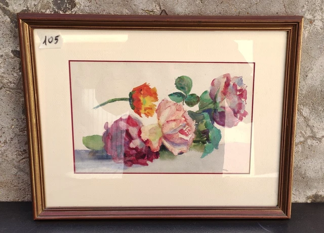 Acquerello Quadro Natura Morta Fiori Rose Firmato 1929 Dipinto Originale