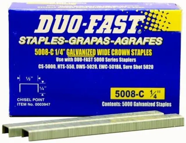 Duo Fast 5008C 20 Gauge Galvanized Staple 1/2-Inch Crown X 1/4-Inch Length, 500
