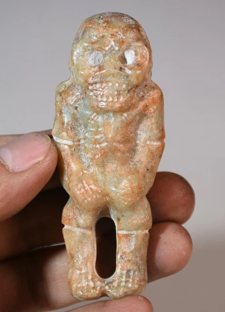 3.2'' Old Chinese Hongshan Culture Jade Hand Carving Skull Man Amulet Pendant