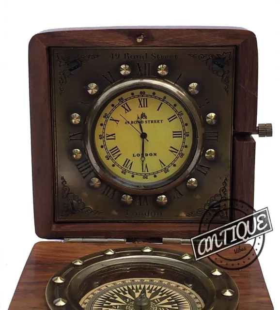 Clock Pocket Watch Brass Compass Marine Nautical Desk Clock Table Décor.
