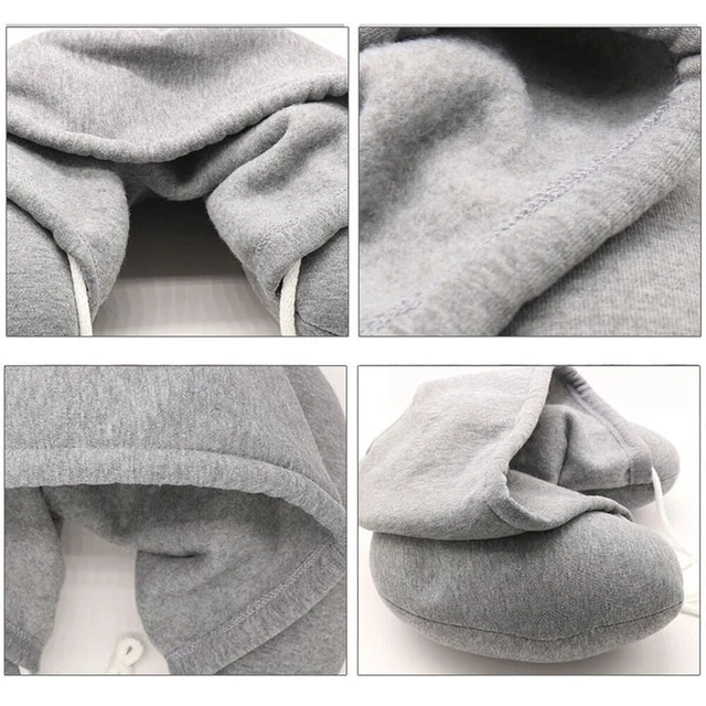 U-Shape Soft Comfortable Hooded Neck Travel Pillow Airplane Pillow with Hoodie 2