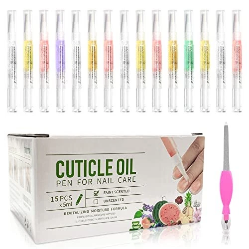 Juego de 15 bolígrafos de aceite de cutícula perfumados Fokostar - reparación de uñas y crecimiento profesional...