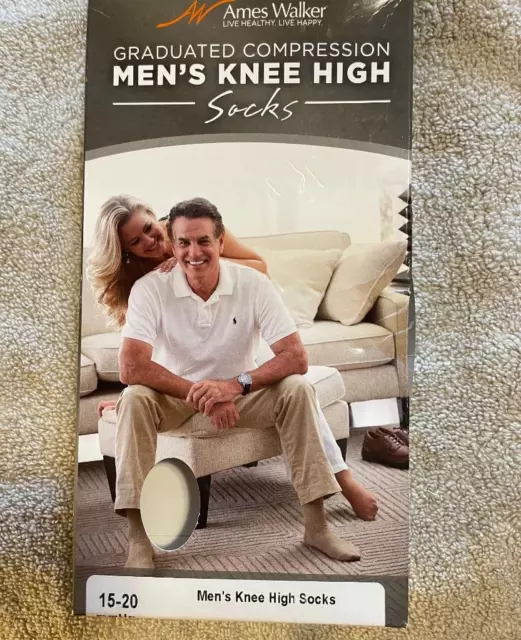 Ames Walker Graduated Compression Men's Knee High Blk Socks 15-20mmHg Sz. M NEW