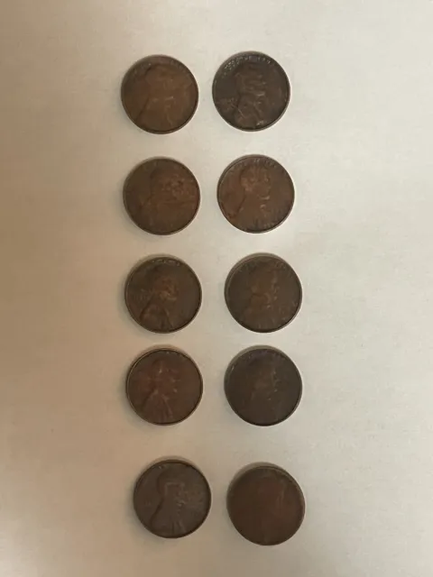 (10) 1909 VDB Lincoln Wheat Penny Cent Lot Circulated  1/5 Roll (Not S)