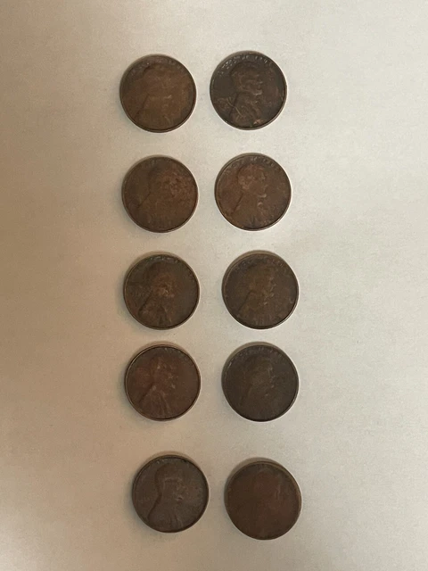 (10) 1909 VDB Lincoln Wheat Penny Cent Lot Circulated  1/5 Roll (Not S)
