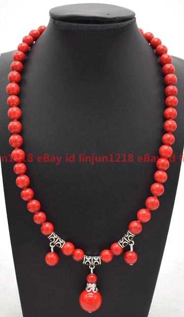 Charming 8mm Red Coral Round Gemstone Beads Pendant Jewelry Necklace 18 " AAA