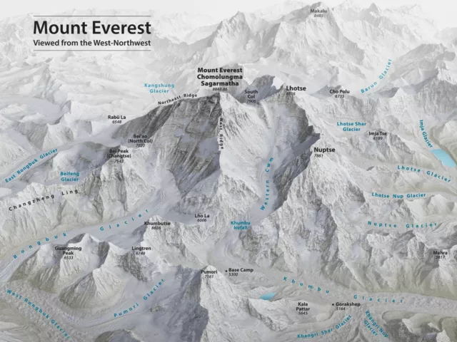 Home Wall Art Print - Vintage Map Poster - MOUNT EVEREST - A4,A3,A2,A1,A0