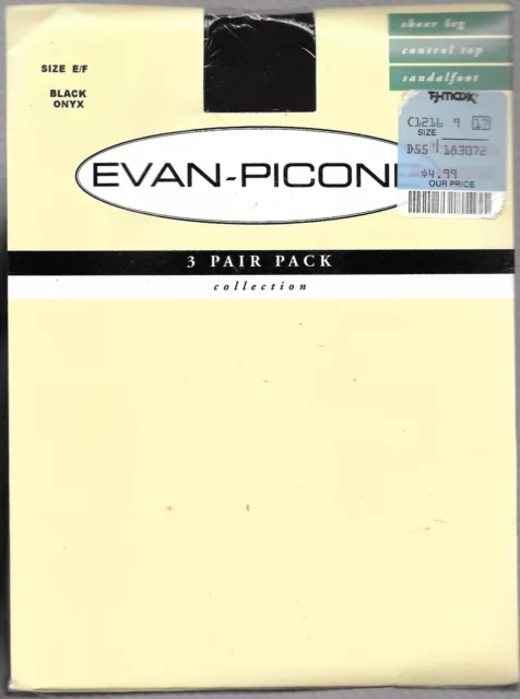 Evan-Picone 3 Pair Black Onyx Control Top Sheer Sandalfoot Pantyhose Size E/F