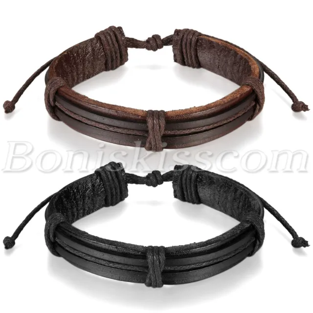 Fashion Punk Rock Handmade Tribal Braided Leather Mens Women Adjustable Bracelet