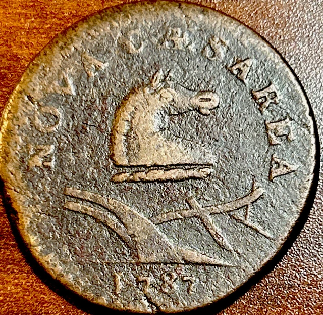 1787 New Jersey Copper Colonial Coin, VG/Fine Details
