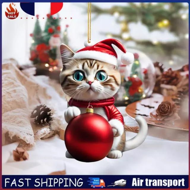 Christmas Cute Hanging Cat Ornaments Acrylic Tree Car Pendant Decorations (H) FR