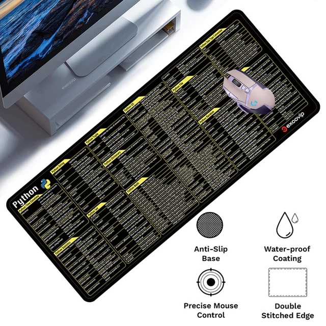 PYTHON PROGRAMMING DESK Mat+Shortcut Cheat Sheet Desk Office Mouse Pad ...
