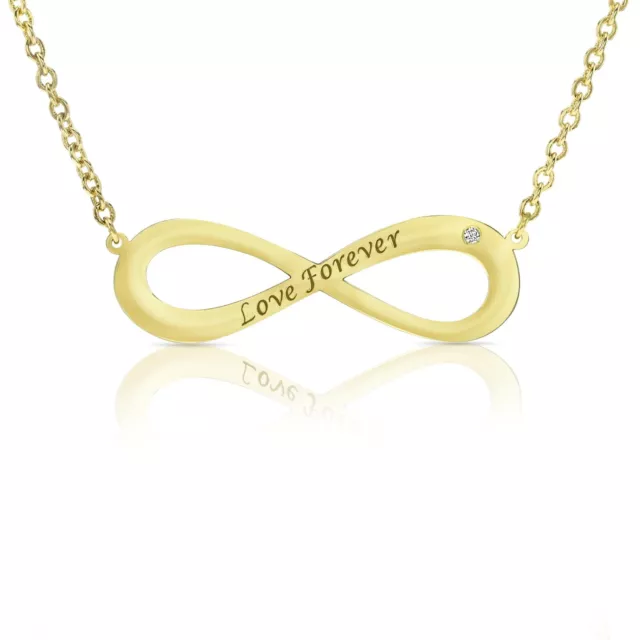 Name Halskette Infinity Diamant 0,03 Karat personalisiert 18 Karat vergoldet 925 maßgeschneidert