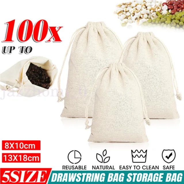 up100 Drawstring Storage Bags Calico Bags Cotton Tote Gift Bag Jute Sack Jewelry