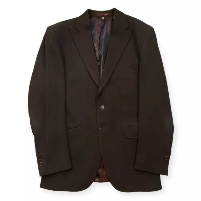 Zara Mens Blazer Suit Jacket Pinstripe Wool Brown Smart Single Breasted M 38"