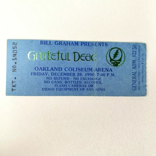 Vintage Grateful Dead Ticket Stub Dec 28 1990 California Oakland Coliseum Arena