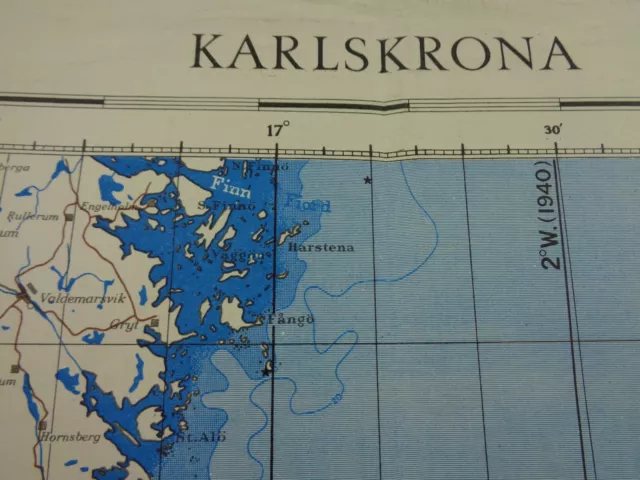 WW2 (1940) RAF Map of SWEDEN entitled "KARLSKRONA" (NORWEGIAN CAMPAIGN Period)