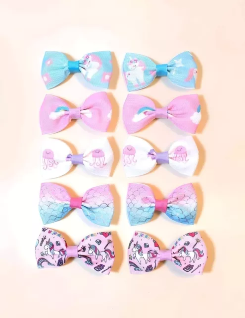 Unicorn Hair Bow Clips 10 PCS bundle/set rainbow mermaid ties bobbles girls pack