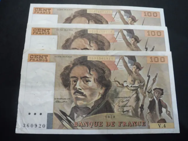 Billet 100 Frs Delacroix 1978  Alphabet  4 Hachures - Achat Unitaire Au Choix  !