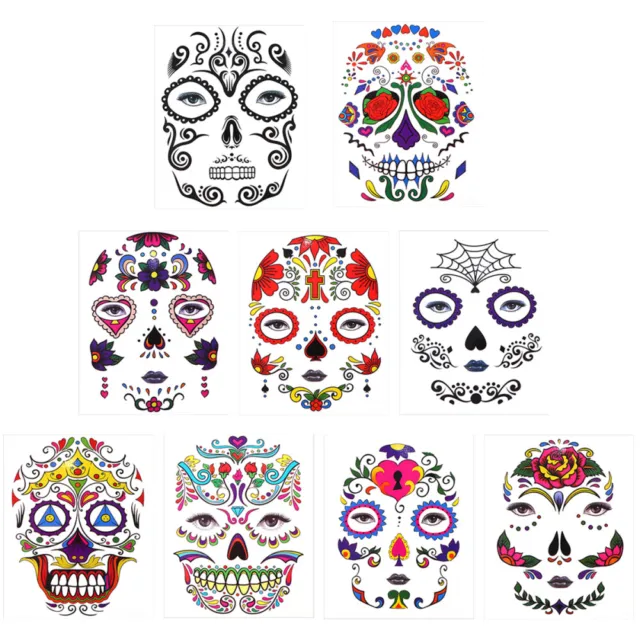9 Pcs Skull Suger Tattoo Halloween Face Sticker Stickers Skeleton