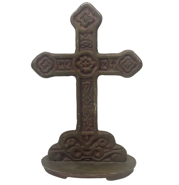 Cast Iron Cross Free Standing 6.5 Inches Tall Rustic Patina