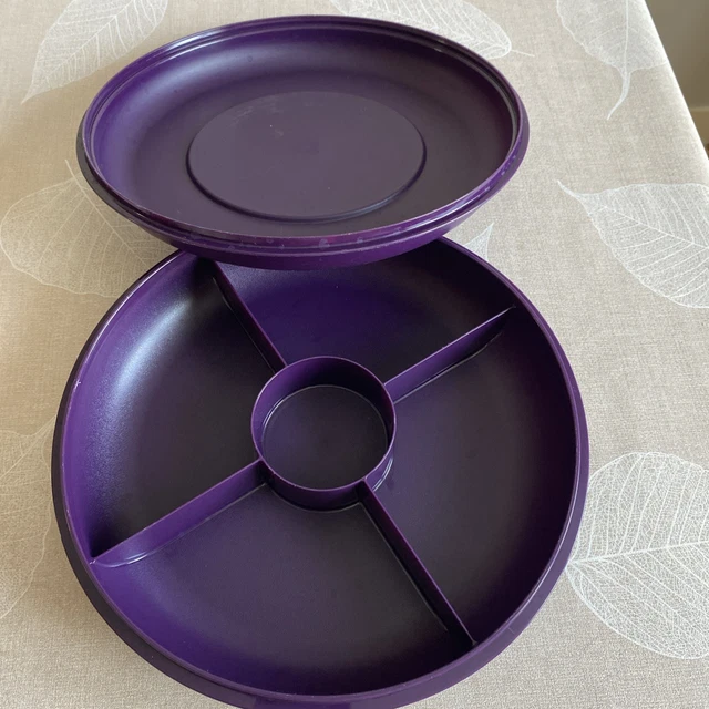 Plat Multi-Services Tupperware – Blanc/Gris – Avec Couvercle Poignée – TBE