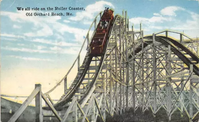 Old Orchard Beach Maine View Of Roller Coaster Color Lithograph Postcard U2951