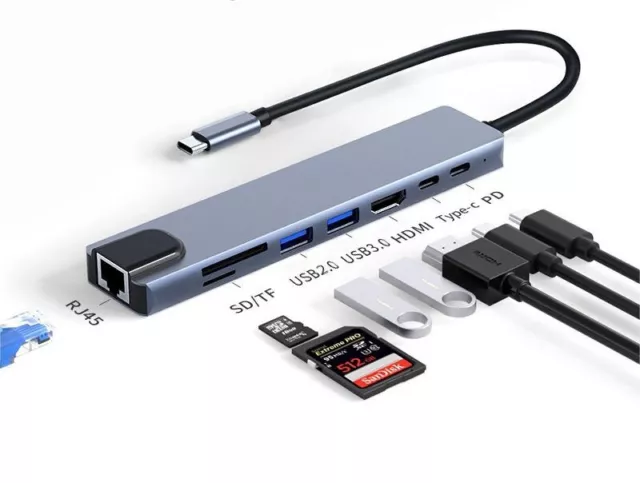 Docking station RJ45 SD/TF USB HDMI  Type-c PD Port Replicator 8 in 1 USB C Hub