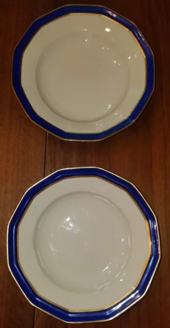 Antique Schwarzenhammer Cobalt Blue & Gold Edge Pair of Pasta Soup Bowls Bavaria