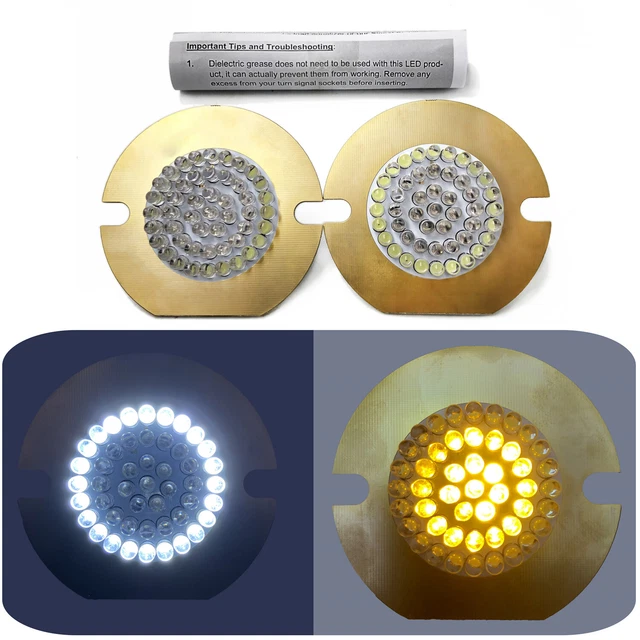 3& FLAT STYLE 1157 Front Turn Signal LED Inserts White/Amber for Harley ...