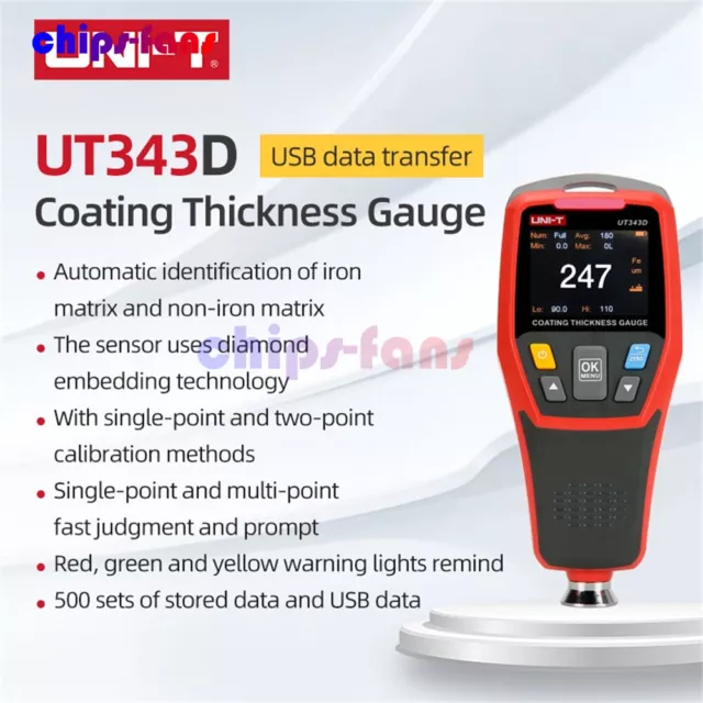 UNI-T UT343D Metal Coating Thickness Gauge FE/NFE Auto Quick Judgment TFT LCD 2