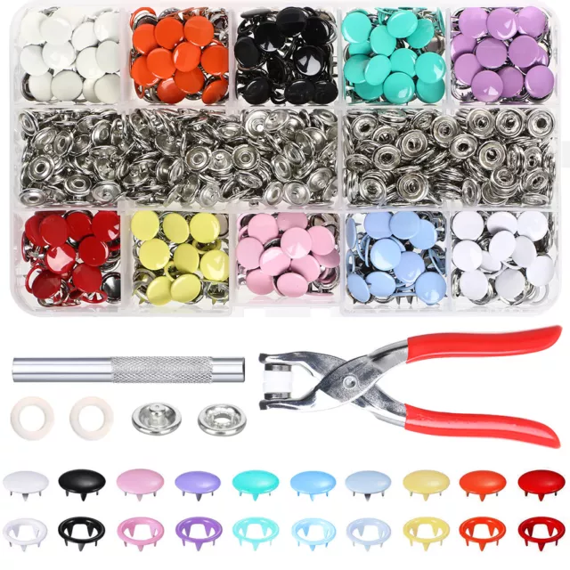 200Pcs Metal Sewing Buttons Press Stud Snap Fastener Kit Pliers Snap On Tool DIY