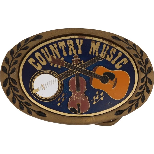 Ottone Paese Musica Fiddle Banjo Cowboy Girl Western NOS Vintage Cintura Fibbia