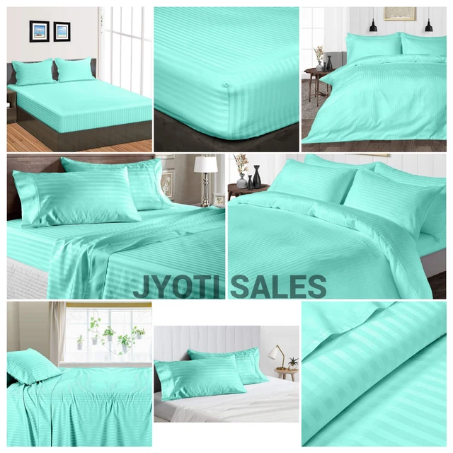 100 COTTON 1000 Thread Count Aqua Blue Stripes Select Sheets OR Duvet