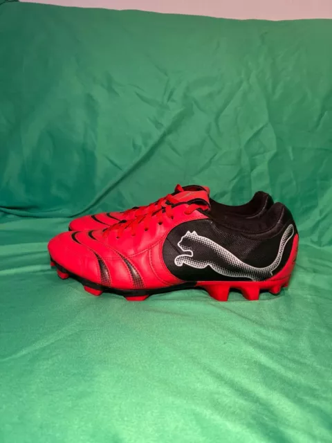 Puma Powercat Mens FG Football Boots Size UK 10 Red Black Leather Soccer Shoes