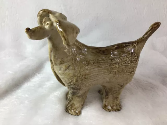 Handmade Studio Art Pottery Clay Dog Sculpture Artist Signed