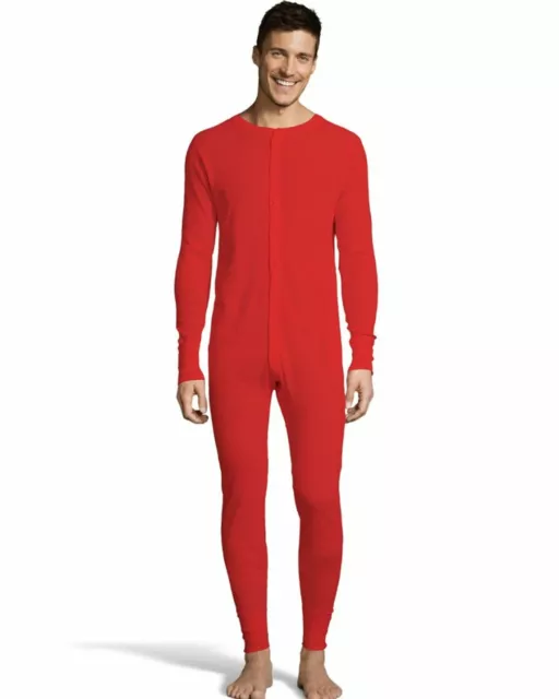Hanes Men's X-Temp Waffle Knit Thermal Union Suit 125443 Red