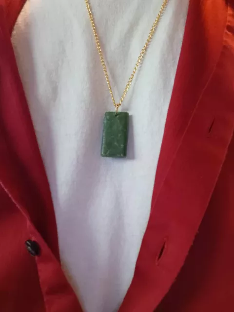 Translucency Jade Jewelry - BC Nephrite jade rectangle drop pendant necklace