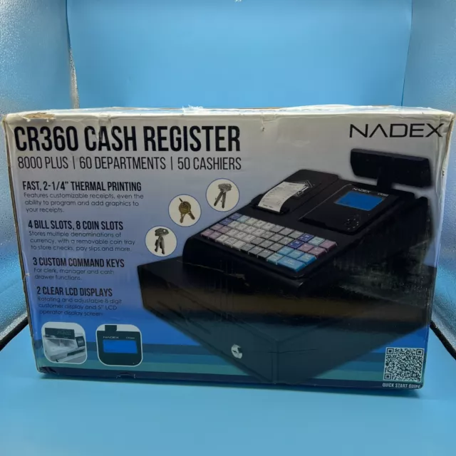Nadex CR360 Thermal-Print Electronic Cash Register, 12 Compartments